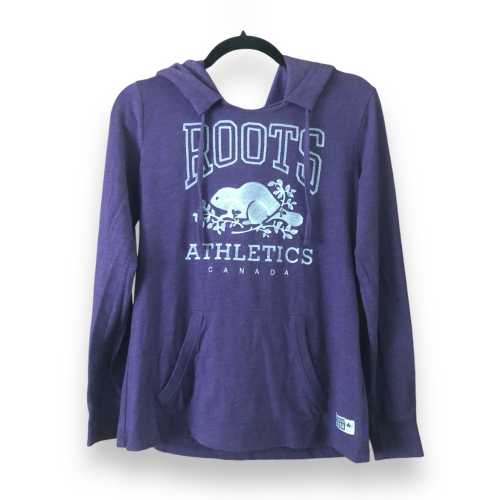 Roots Canada Athletic Purple Embroidered Purple Hoodie Sweatshirt Size Medium